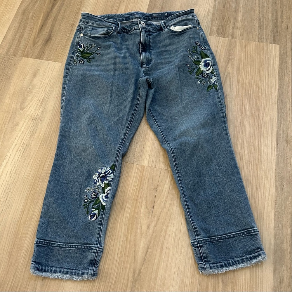 J. Jill Blue Flare Jeans with Floral Embroidery